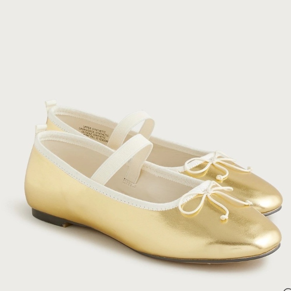 Crewcuts J.Crew Girls Metallic Gold Ballet Flats Mary Jane Shoes Size 12 $90 NWT